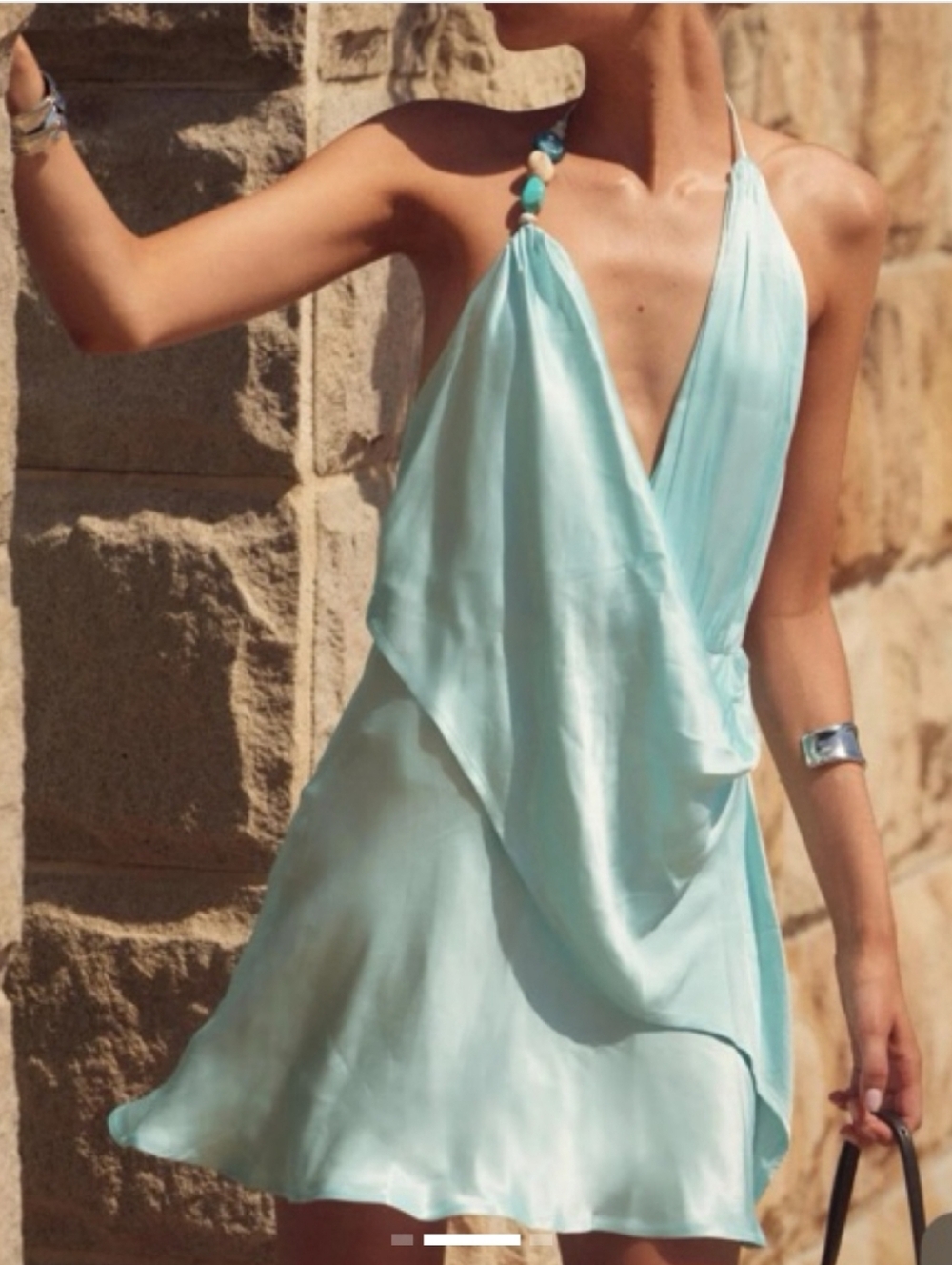 NWT SNDYS Rosita Satin Halter Mini Dress in Fresh Mint XS